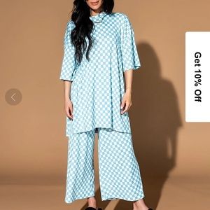 Dressed In Lala Blue/White Checkered Ribbed Playsuit - Sz Large